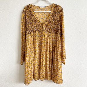 ZARA Long Sleeve Embroidered Floral Button Front Above Knee Dress